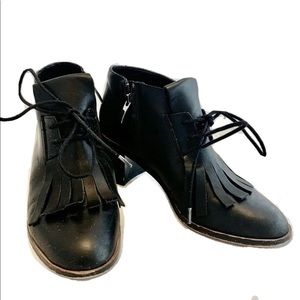 French connection ￼Jasmine Fringe  Black Leather Ankle Boot 7.5